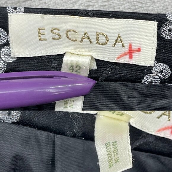 Escada Sequin Print Brocade Pencil Skirt Black Silver Silk Blend - Picture 12 of 16
